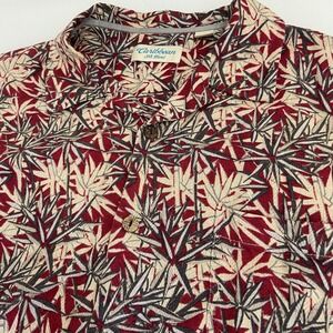 Caribbean Men's Hawaiian Button Front Polo Red All‎ Over Palm Leaf XL Silk Blend